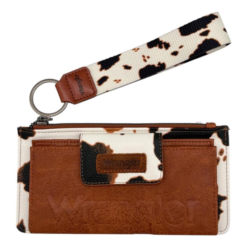 Wrangler Cow Print Bi-Fold Wallet Wristlet with Embossed Logo