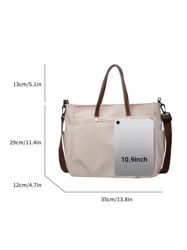 Women's Solid Color Nylon Tote Bag, Fashionable Lightweight Foldable Travel Bag, Casual Versatile Commuter Bag for Work & Daily Used