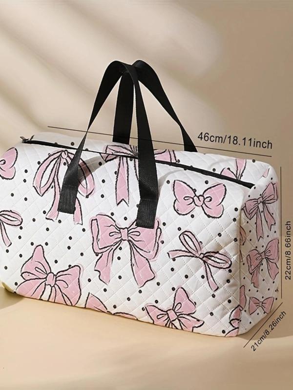 Bow Pattern Quilted Duffle Bag, Large Capacity Travel Bag, Portable Overnight Bag, Fashionable Travel Bag for Women & Girls