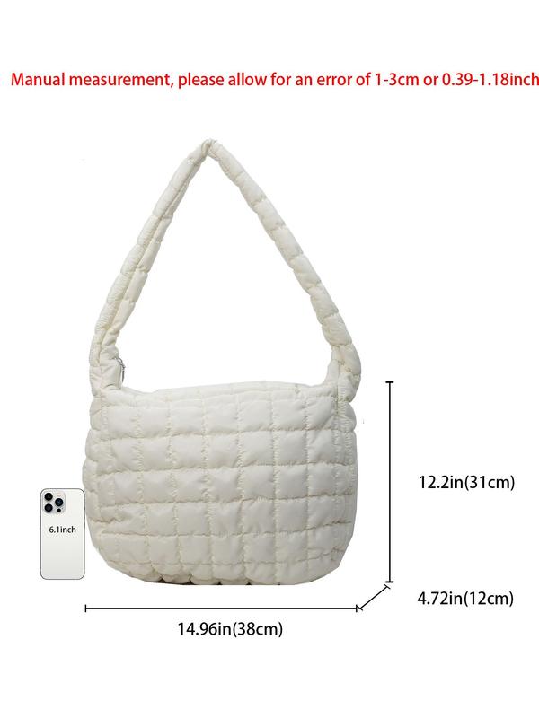 Women's Solid Color Quilted Tote Bag, Large Capacity Shoulder Bag for Daily Commute, Casual Trendy Versatile High-quality Daily Commuting Bag