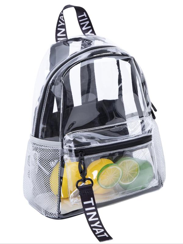 Women's Sporty Transparent Backpack with Color Block Keychain, Casual Trendy Clear Backpack for Summer, Fashionable Backpack for Gym, Travel, Beach, School