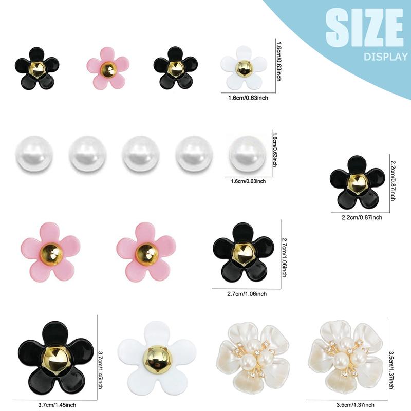 Charms for Bogg Bag, Pearls and Colorful Flowers for Bogg Bag Accessories, Compatible with Women Rubber Beach Bag Tote Handbag Decoration (17 Pcs)