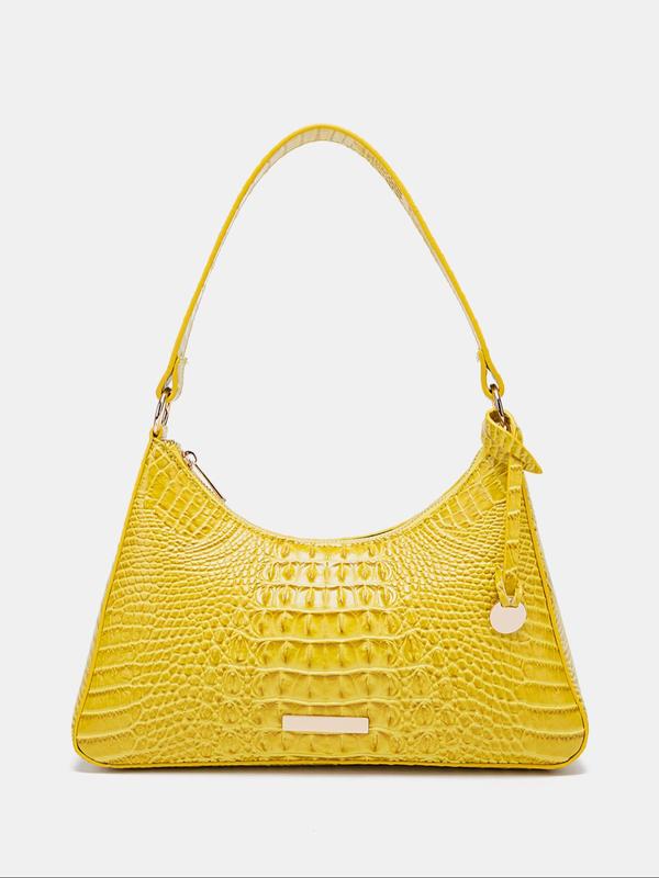 Women's Vintage Crocodile Embossed Shoulder Bag, Unique Bags, Shoulder Purse, 2024 Summer Trendy Zipper Underarm Bag, Versatile High-quality Bag, Girl Fashion Bag for Party, Club, Dating