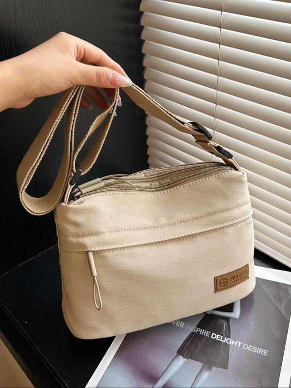 Women's Solid Nylon Crossbody Bag, Fashionable Casual Versatile Zipper Shoulder Bag for Daily Used, Trendy All-match Commuter Bag