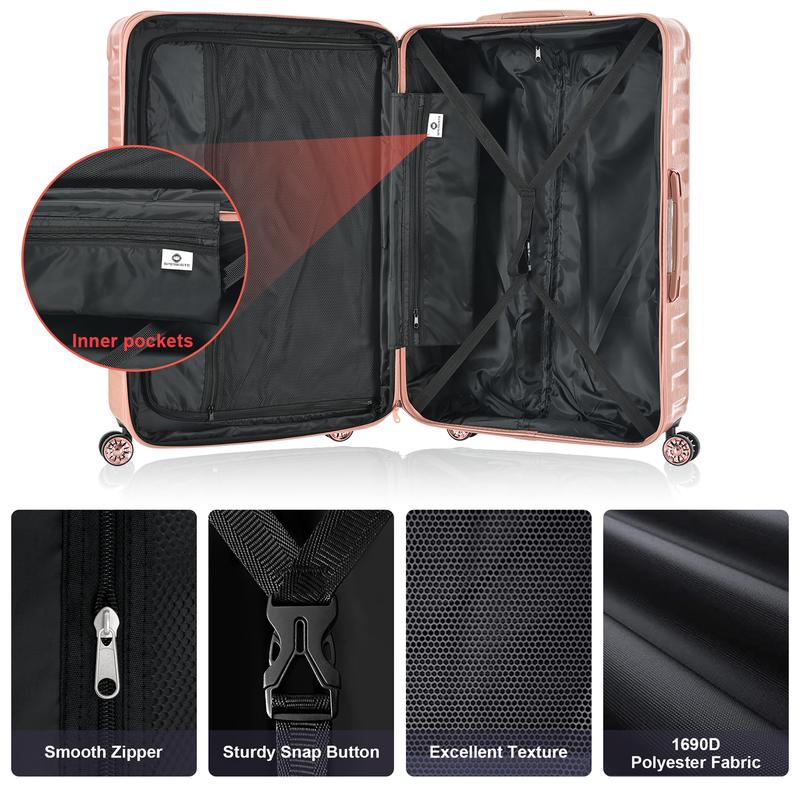 New 3-Piece Set Lightweight TSA Lock Luggage Compartment with Rotating Wheels - 20“ 24” 28 Inches