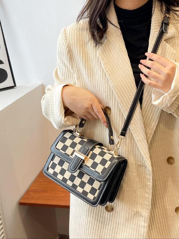 Women's Fashionable Plaid Pattern Handbag, Casual Versatile Shoulder Bag for Daily Used, Trendy All-match Commuter Bag