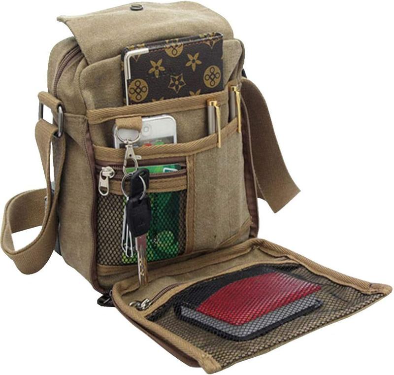 Men's Canvas Small Messenger Bag Casual Shoulder Bag Chest Bag Travel Carry BagMulti-pocket Purse