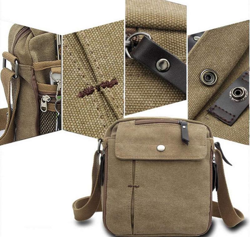 Men's Canvas Small Messenger Bag Casual Shoulder Bag Chest Bag Travel Carry BagMulti-pocket Purse