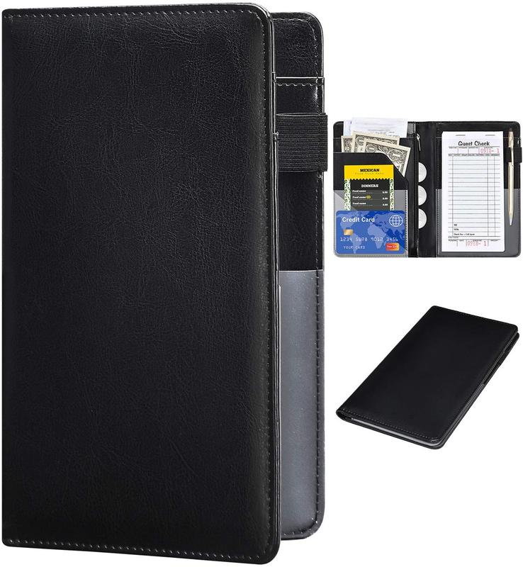 Server Books for Waitress - Leather Waiter Book Server Wallet with Zipper, Cute Waitstaff Organizer with Money Pocket Fit Server Apron