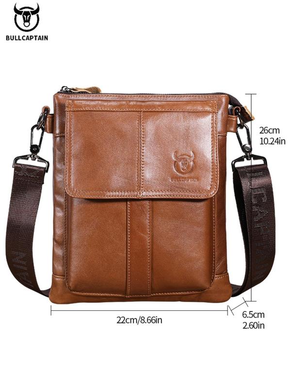 Men's Cowhide Retro Zipper Crossbody Bag, Vintage Large Capacity Shoulder Bag for Daily Used, Casual Trendy Versatile High-quality Daily Commuting Bag, Girl Fashionable Shopping Bag