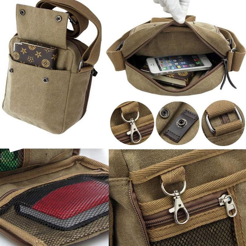 Men's Canvas Small Messenger Bag Casual Shoulder Bag Chest Bag Travel Carry BagMulti-pocket Purse