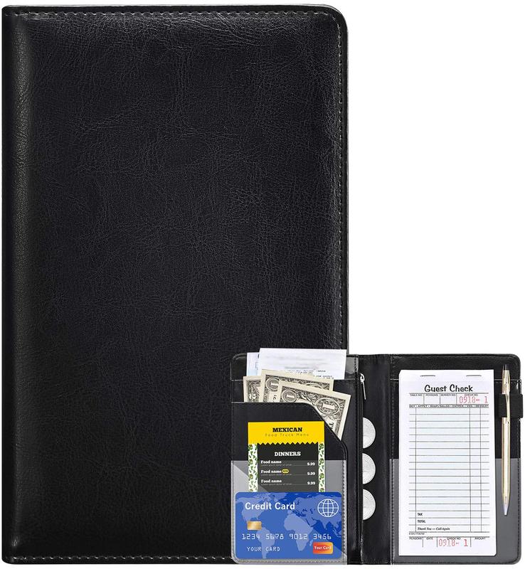 Server Books for Waitress - Leather Waiter Book Server Wallet with Zipper, Cute Waitstaff Organizer with Money Pocket Fit Server Apron