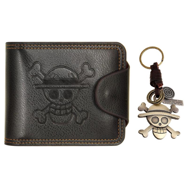 One Piece Wallet for Men Straw Hat Luffy Anime Wallet Faux Leather Slim Wallet Short Bifold Brown, Best Gift for Anime Lovers