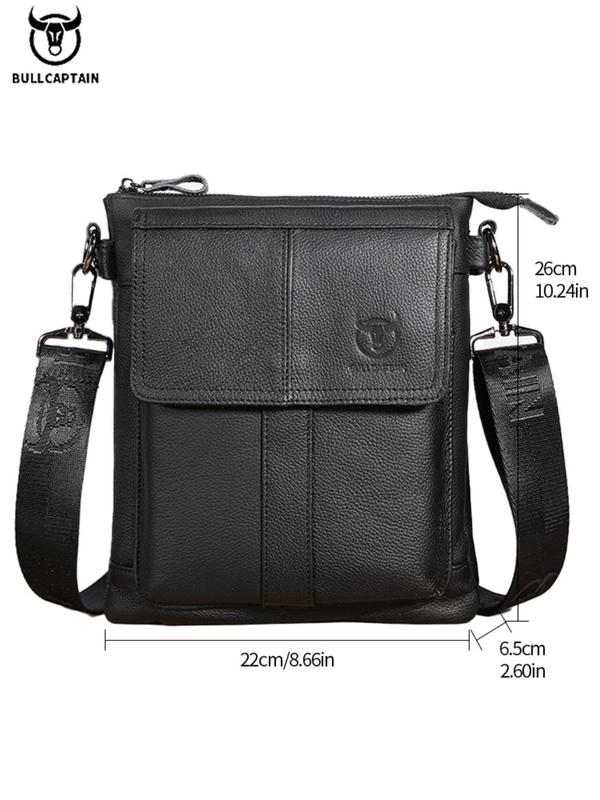 Men's Cowhide Retro Zipper Crossbody Bag, Vintage Large Capacity Shoulder Bag for Daily Used, Casual Trendy Versatile High-quality Daily Commuting Bag, Girl Fashionable Shopping Bag