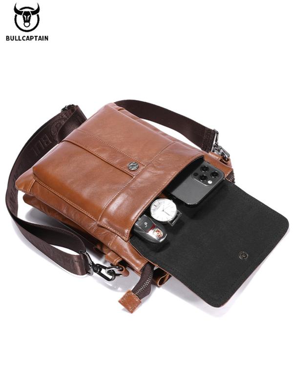 Men's Cowhide Retro Zipper Crossbody Bag, Vintage Large Capacity Shoulder Bag for Daily Used, Casual Trendy Versatile High-quality Daily Commuting Bag, Girl Fashionable Shopping Bag