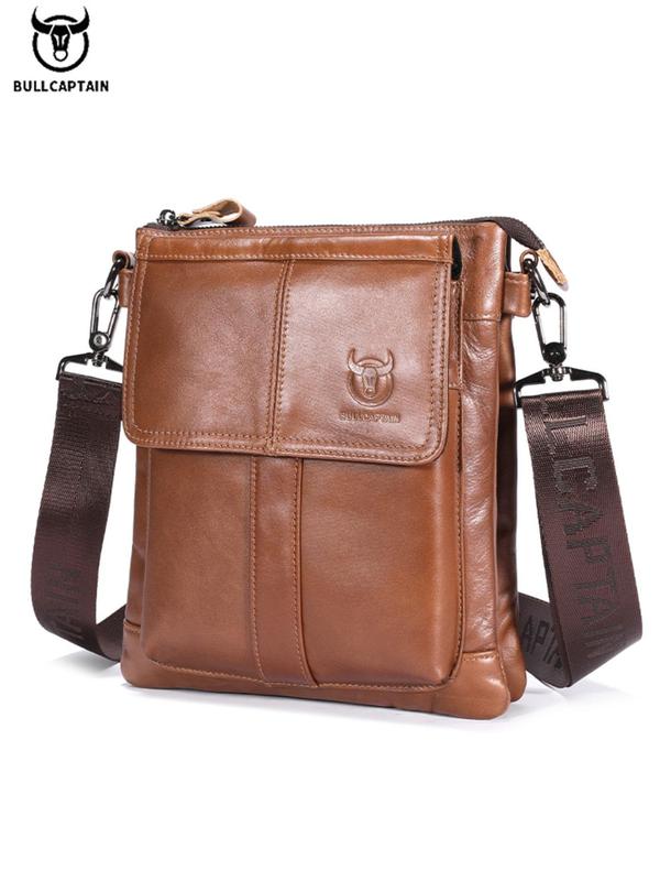 Men's Cowhide Retro Zipper Crossbody Bag, Vintage Large Capacity Shoulder Bag for Daily Used, Casual Trendy Versatile High-quality Daily Commuting Bag, Girl Fashionable Shopping Bag