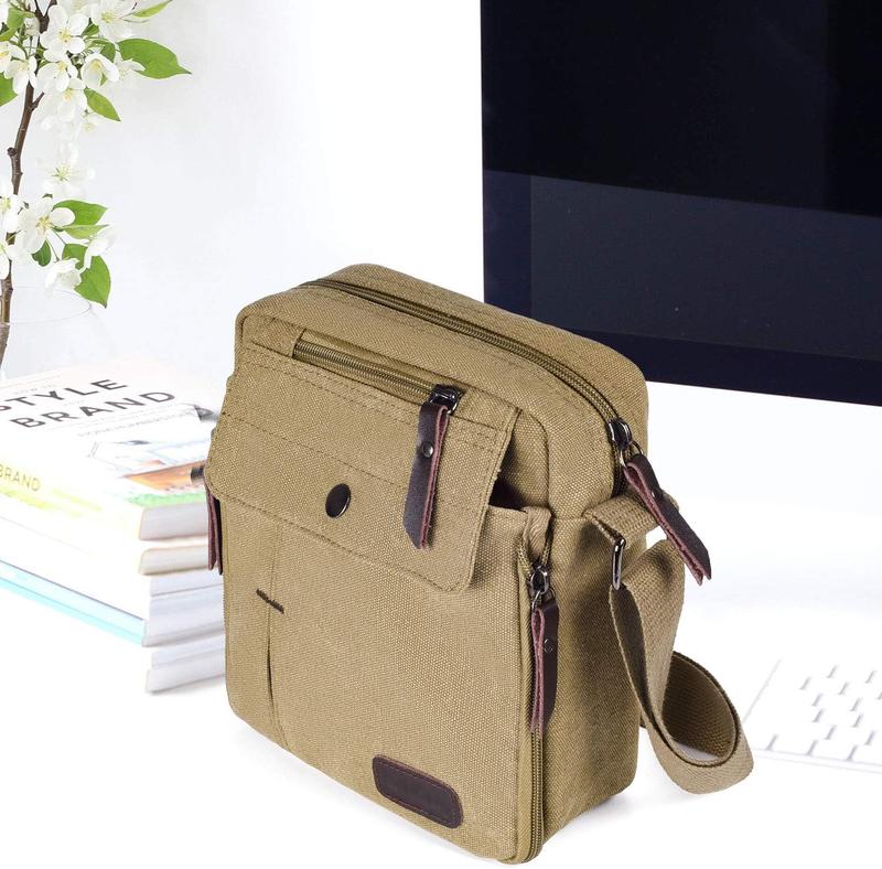 Men's Canvas Small Messenger Bag Casual Shoulder Bag Chest Bag Travel Carry BagMulti-pocket Purse