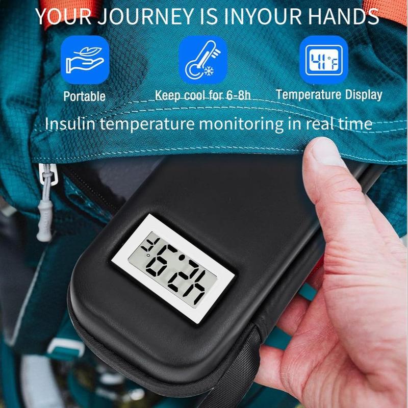 Insulin Cooler Travel Case with Temperature Display, 1 Count Medicine Cooler Travel Case with 2 TSA Approved Ice Pack for Trip and Daily