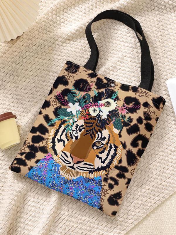 Fashion Tiger Leopard Pattern Tote Bag, Casual Large Capacity Storage Bag for Women & Girls, Casual Trendy Versatile High-quality Daily Commuting Bag