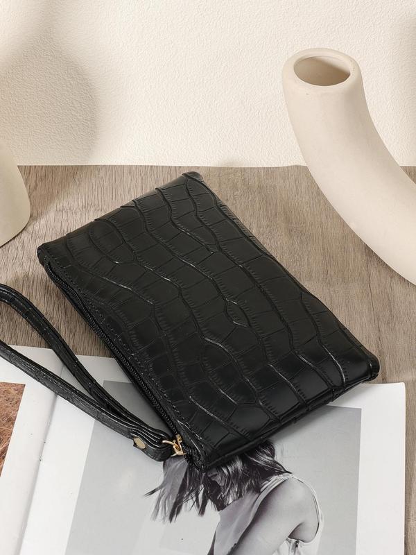 Women's Elegant Crocodile Embossed Wristlet, Fashionable Zipper Clutch Wallet, Casual Trendy Versatile High-quality Daily Commuting Bag