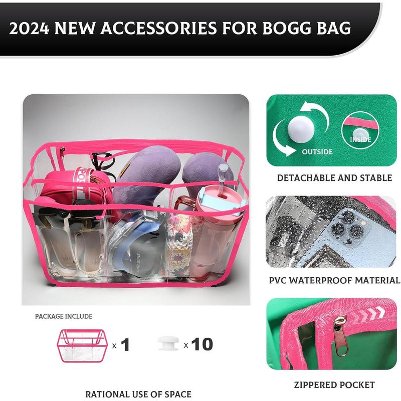 Clear Beach Bag Organizer Original Accessories for Bogg Bag X Large Storage Bag Suitable for BOGG BAG Organizing Your Bag and Divide Space,Transparent & Black