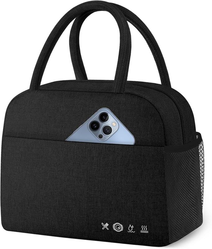 Lunch Bag Women, Lunch Box for Women Men Insulated Reusable Lunch Bag Large Capacity Lunch Tote Bag Lunch Container for Office Work Picnic Beach or Travel,Black