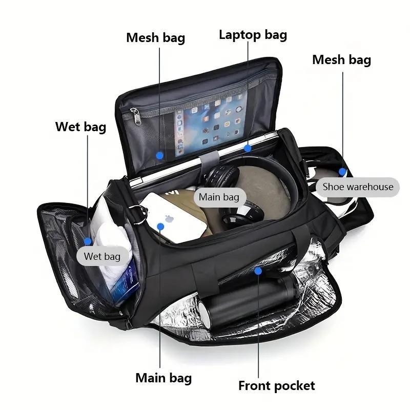 Spacious Unisex Duffel Bag - Water-Resistant, Ventilated, Multiple Compartments, Shoe Compartment, Padded Shoulder Straps