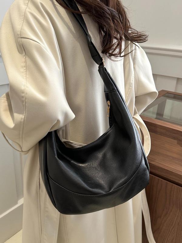 Women's Solid Color Shoulder Bag,  Fashionable Large Capacity Zipper Shoulder Bag for Daily Used, Casual Trendy Versatile High-quality Daily Commuting Bag