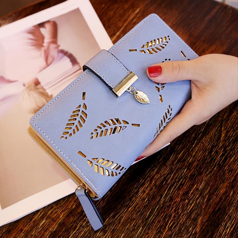 Simple Fashion Golden Hollow Wallet, Faux Leather Modern Coin Purse, Multi Card Holder With Zipper Unisex Bag For Daily Use