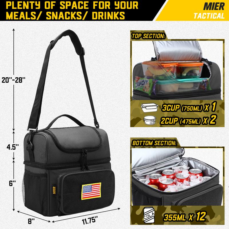 MIER Women's Men's Tactical Insulated Lunch Box, Leak Proof Cooler Lunch Box, Dual Compartment Tactical Lunch Bag with Shoulder Strap for Traveling, Office, Camping, Work Use