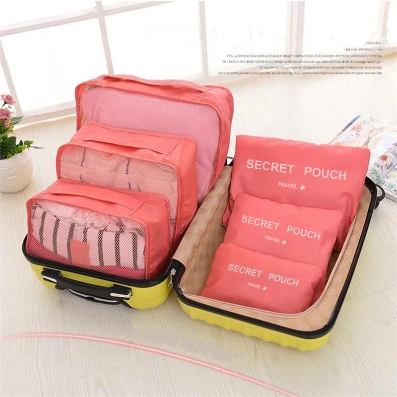 6 Pcs Set Pink Blue Grey Travel Storage Bag Large Capacity Waterproof Luggage Clothing Underwear Storage Bag Bag With Zipper