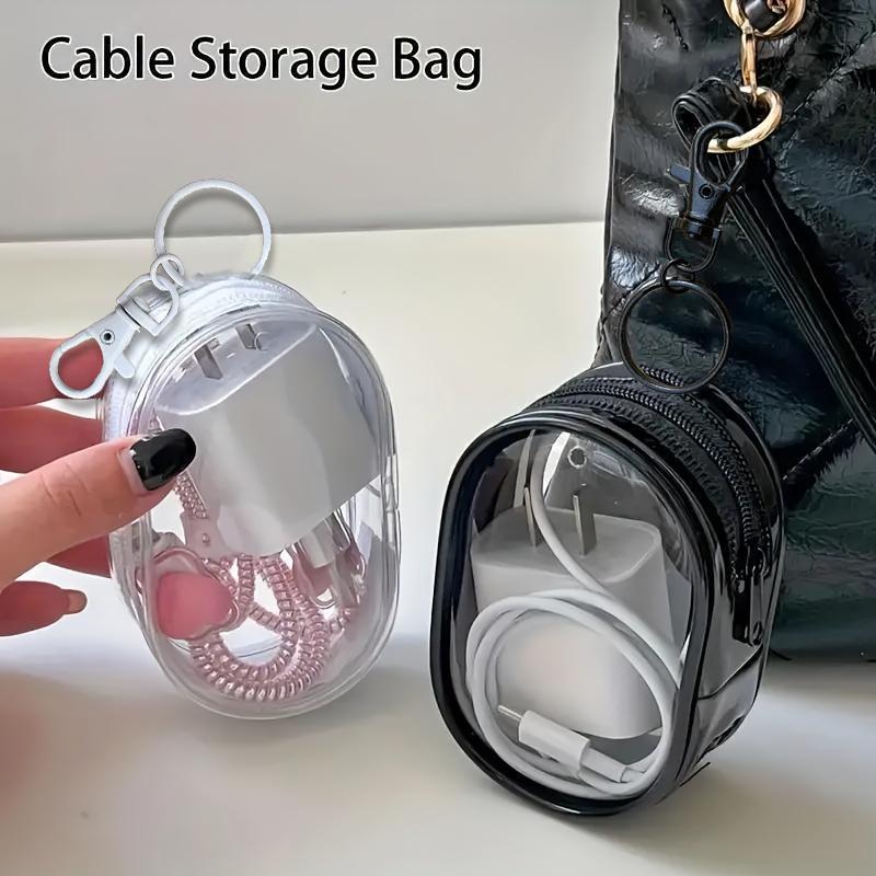 Clear Plastic Storage Bag, 2 Counts Portable Ear Plug & Cable Organizer, Mini Protective Travel Bag with Key Fob Accessory