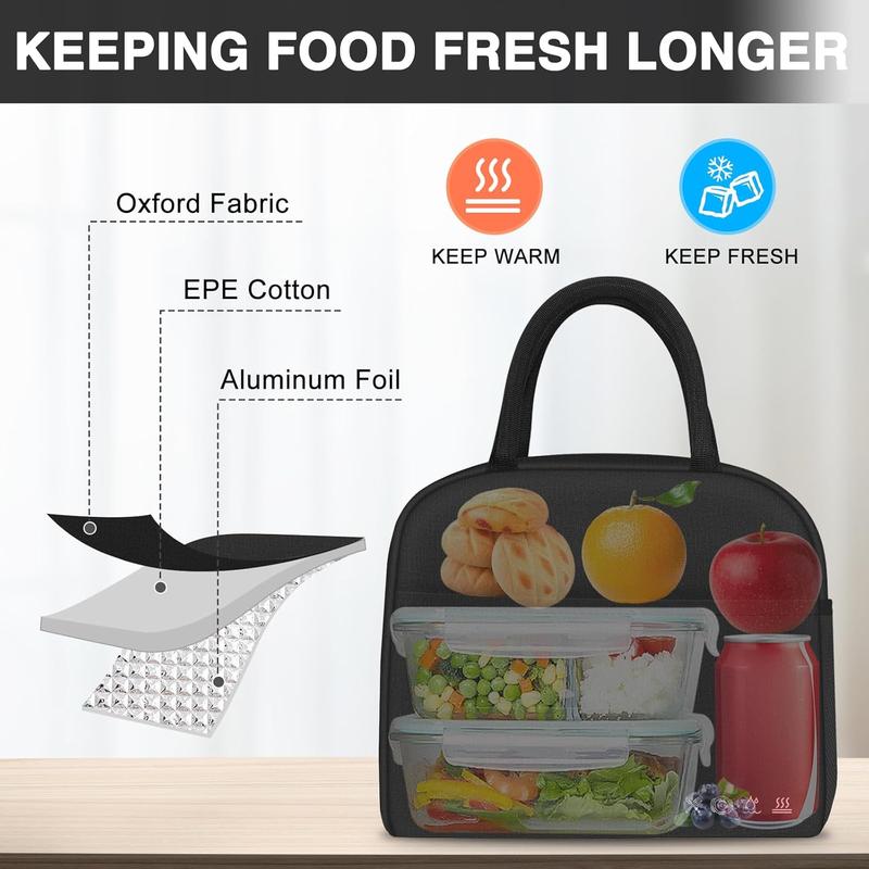 Lunch Bag Women, Lunch Box for Women Men Insulated Reusable Lunch Bag Large Capacity Lunch Tote Bag Lunch Container for Office Work Picnic Beach or Travel,Black