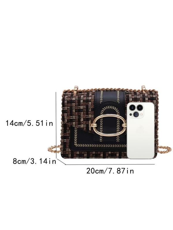 Women's Fashionable Plaid Pattern Tweed Design Crossbody Bag, Casual Versatile Shoulder Bag with Chain Strap, Trendy All-match Commuter Bag for Daily Used