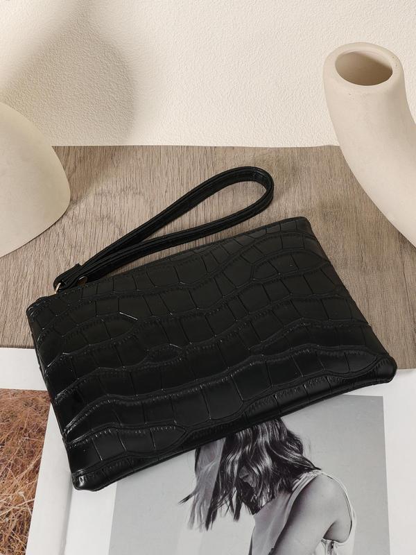 Women's Elegant Crocodile Embossed Wristlet, Fashionable Zipper Clutch Wallet, Casual Trendy Versatile High-quality Daily Commuting Bag