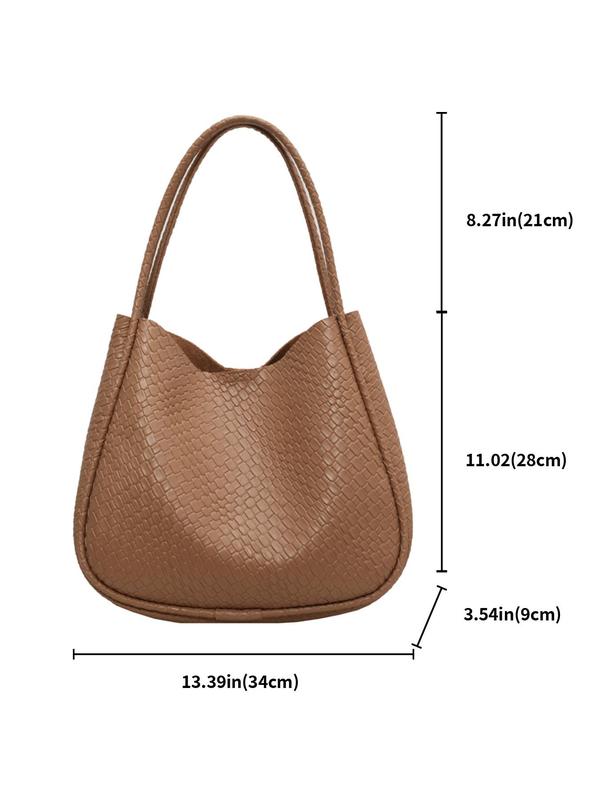 Women's Fashionable Solid Braid Tote Bag, Casual Large Capacity Shoulder Bag for Work, Retro High-quality Daily Commuting Bag