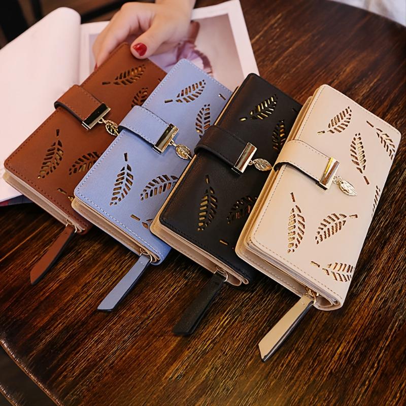 Simple Fashion Golden Hollow Wallet, Faux Leather Modern Coin Purse, Multi Card Holder With Zipper Unisex Bag For Daily Use