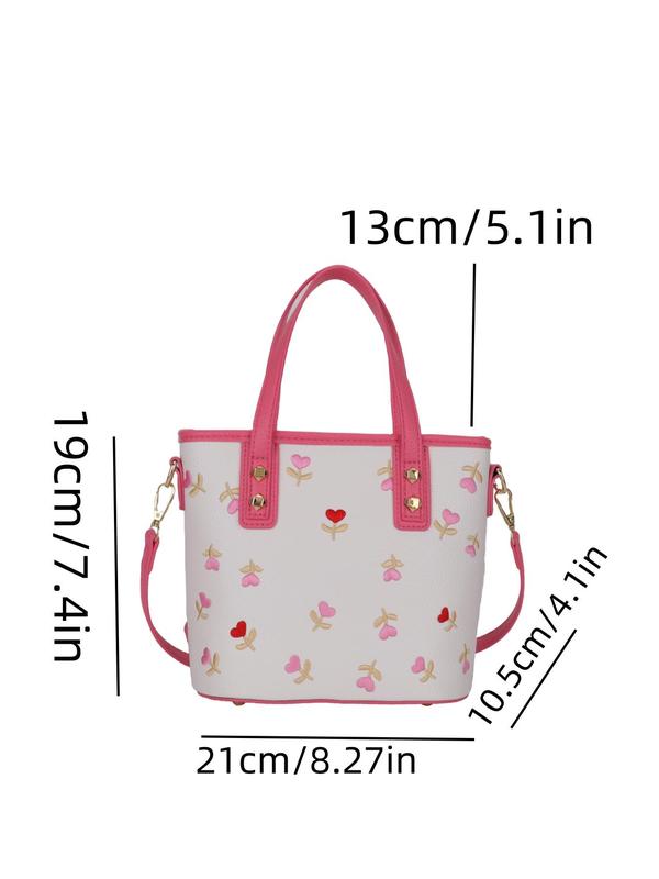 Women's Cute Embroidered Flower Pattern Handbag, Trendy Crossbody Bag, Small Tote Bags, Bags for Women, Fashionable Handbag for Daily Use for Women & Girls