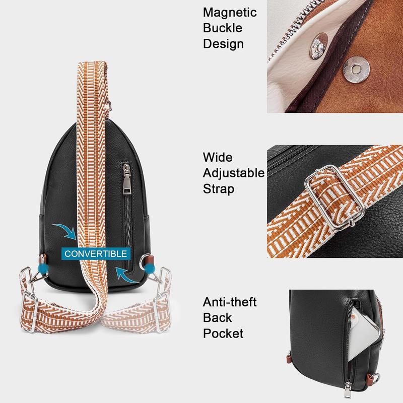 Small Sling Bag for Women, Vegan Leather Fanny Pack Crossbody Bags for Women, Chest Bag With Guitar Strap