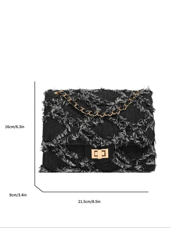 Women's Fashion Chain Strap Denim Rhombus Rough Edge Shoulder Bag, Casual Versatile Solid Color Underarm Bag, Trendy Daily Commuting Bag, Girl Fashionable Bag, Unique Bags,  Shoulder Purse