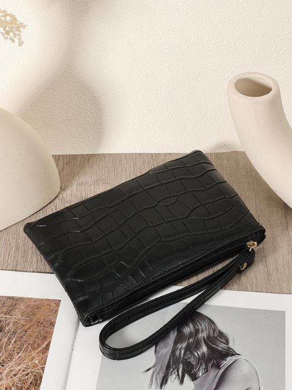 Women's Elegant Crocodile Embossed Wristlet, Fashionable Zipper Clutch Wallet, Casual Trendy Versatile High-quality Daily Commuting Bag