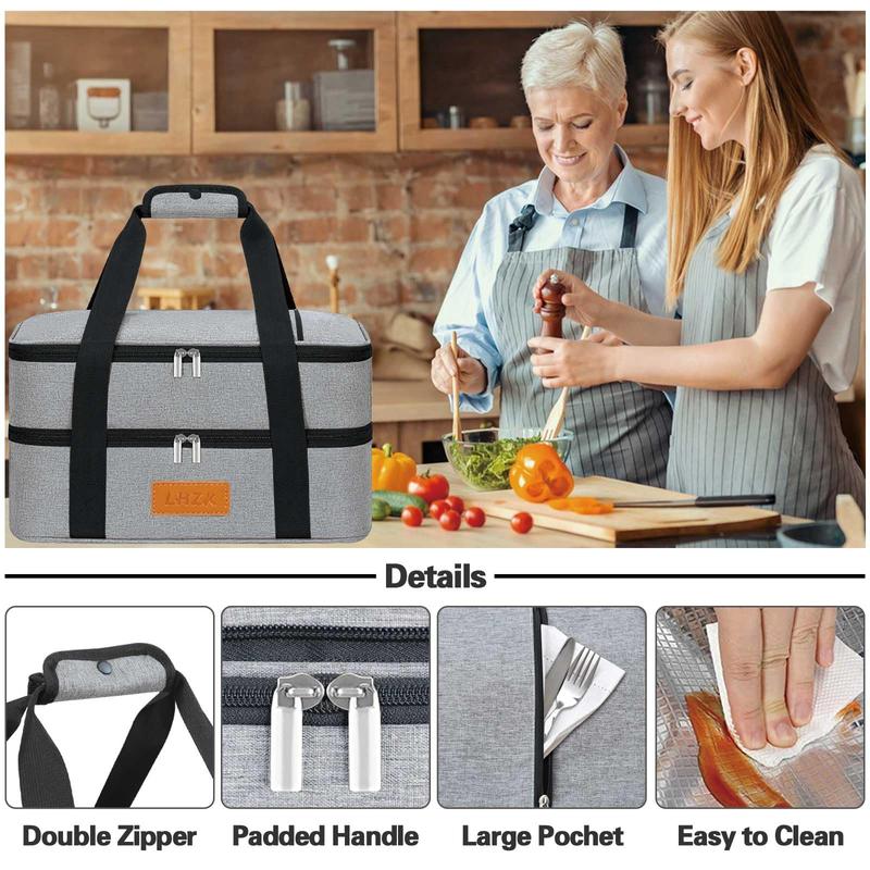 LHZK Double Insulated Casserole Carrier, Expandable Casserole Carriers for Hot or Cold Food, Insulated Food Carrier for Travel, Parties, Picnic, Fits 11 x 15 or 9 x 13 Baking Dish