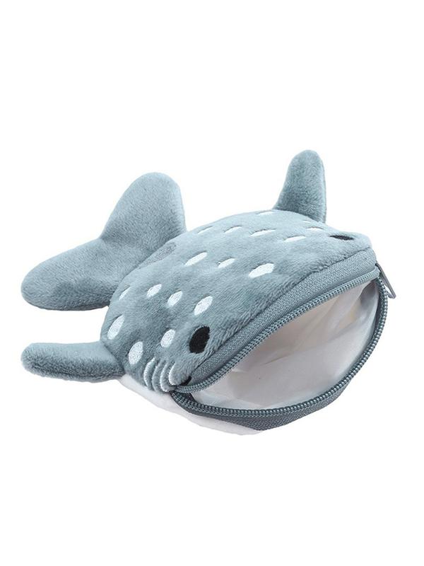 Women's Cute Cartoon Shark Design Coin Purse, Trendy Novelty Plush Zip-up Coin Purse, Fashionable Kawaii Accessories for Daily Use Summer 2024