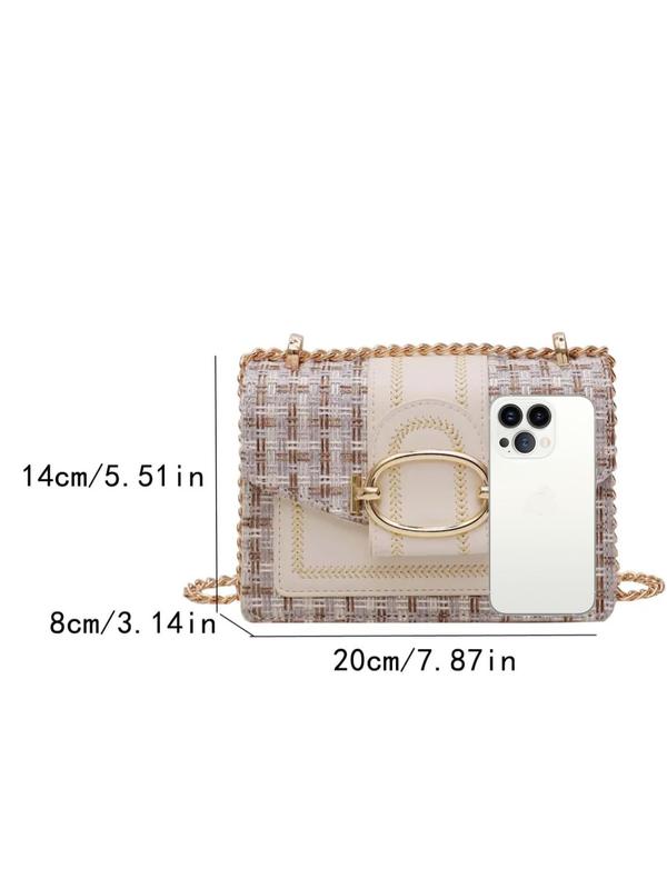 Women's Fashionable Plaid Pattern Tweed Design Crossbody Bag, Casual Versatile Shoulder Bag with Chain Strap, Trendy All-match Commuter Bag for Daily Used