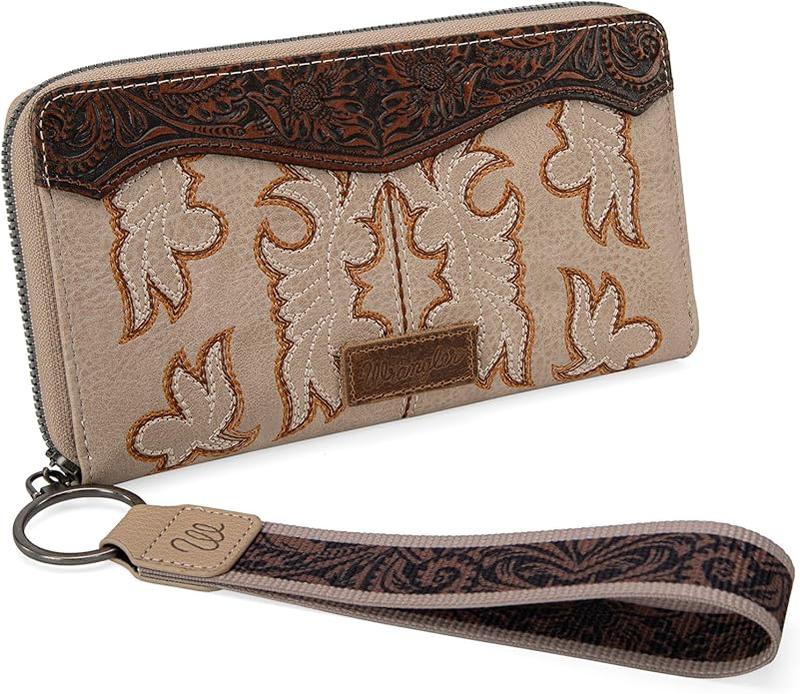 Wrangler Hair-On Cowhide Wristlet Wallets for Women Floral Tooled Clutch Wristlet Wallet with Credit Card Holder woman gift