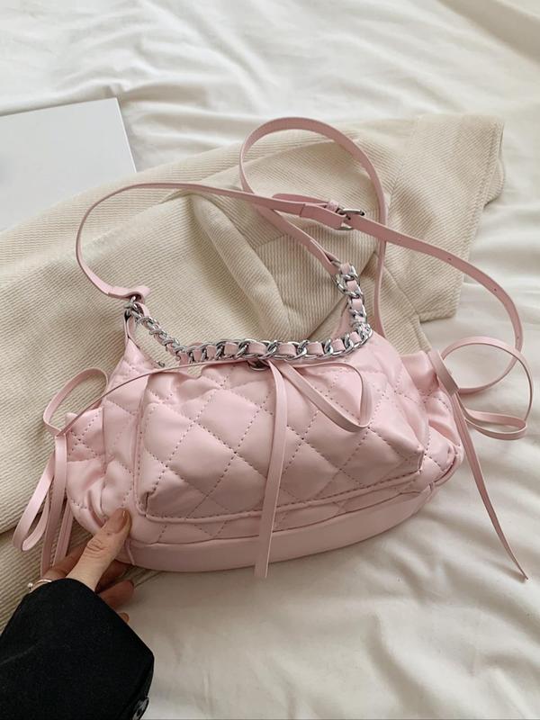 Women's Elegant Bowknot Decor Shoulder Bag, Fashionable Chain Decor Crossbody Bag for Daily Used, Casual Trendy Versatile High-quality Daily Commuting Bag