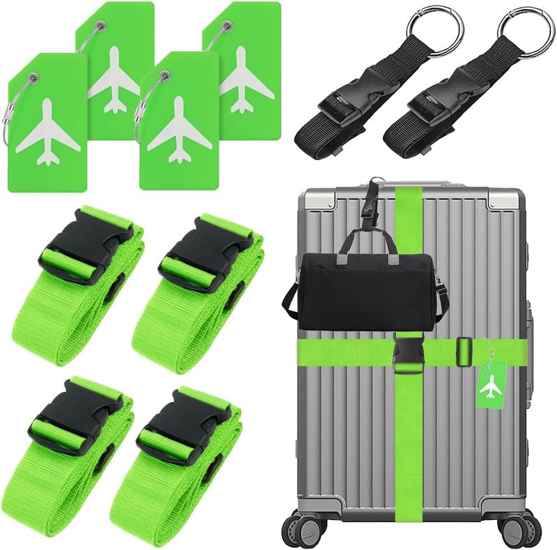 10 Pack Luggage Straps Suitcase Tags Add a Bag Set,Adjustable Baggage Suitcase Belts Travel Accessories, Luggage Tags with Name ID Card Travel  to Keep Suitcase Secure (Green)