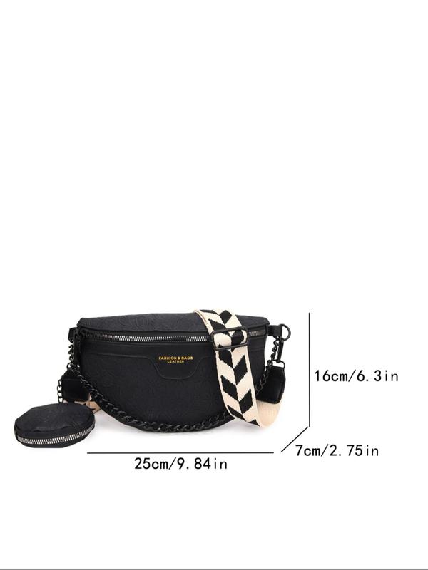 Floral Pattern Pu Leather Zipper Chest Bag with Mini Round Zipper Bag Charm(2counts), Casual Large Capacity for Women & Girls, Commuting Bag, Shopping Bag