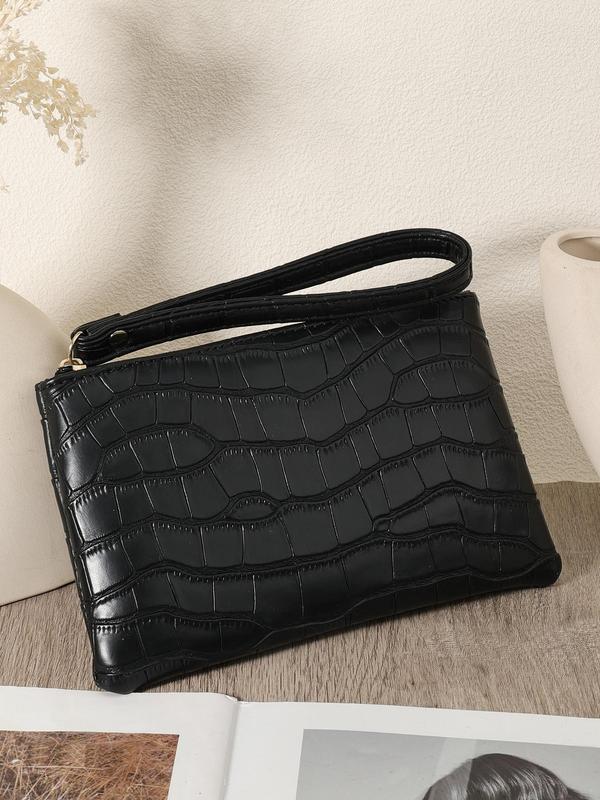 Women's Elegant Crocodile Embossed Wristlet, Fashionable Zipper Clutch Wallet, Casual Trendy Versatile High-quality Daily Commuting Bag