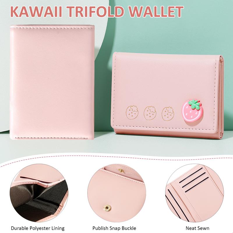 Small Cute Strawberry Wallet with ID Window & 7 Credit Card Slots